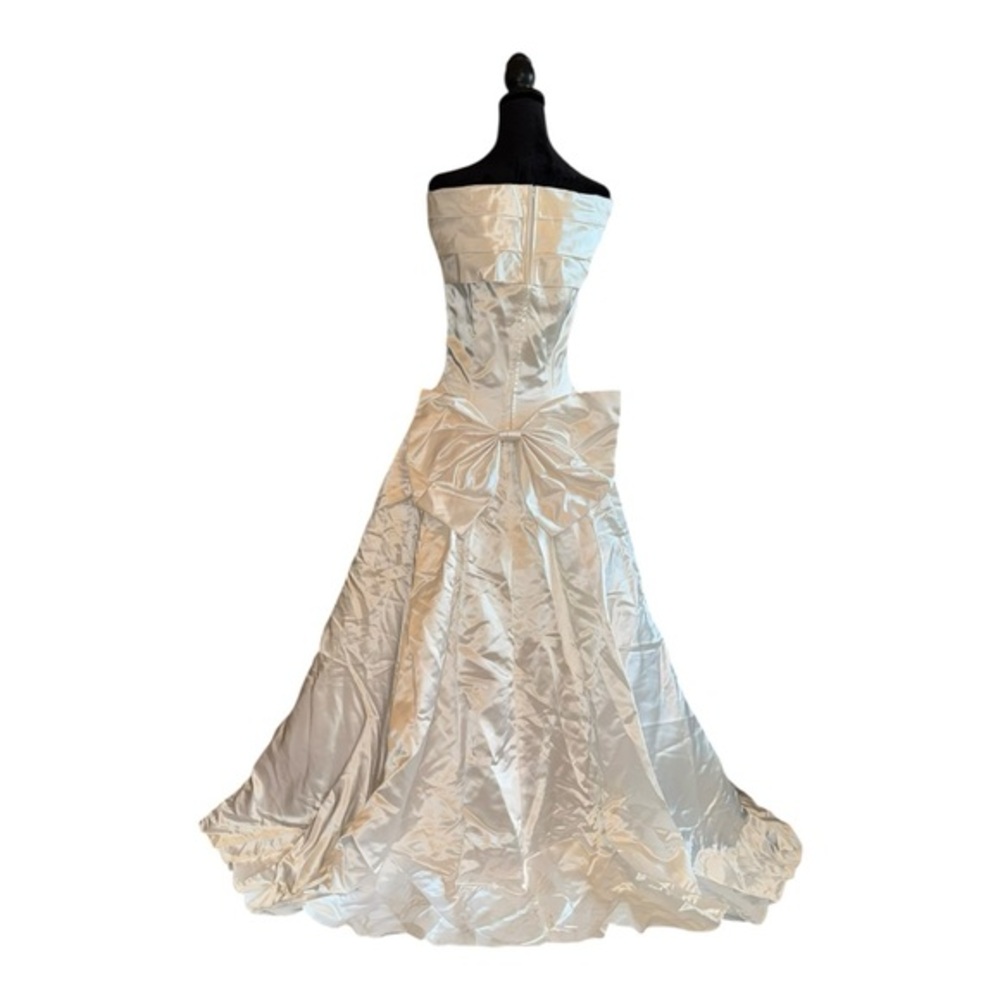 VTG DREAMY JESSICA MCCLINTOCK WEDDING GOWN SATIN REMOVABLE TRAINw/ACENT BOW sz10 - Picture 15 of 16